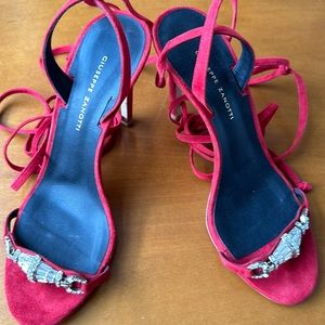 Giuseppe Zanotti Red Luxurious Suede sandals with Swarovsky jewelry accents